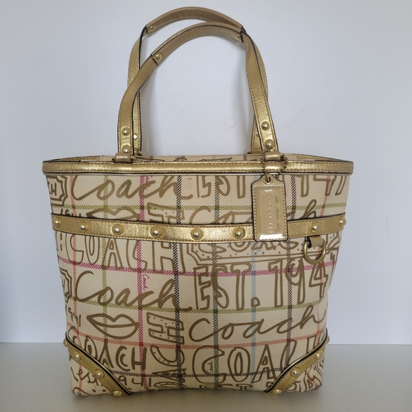 Coach Signature Coated Canvas Gold/Creamy Tote bag - Picture 8 of 10